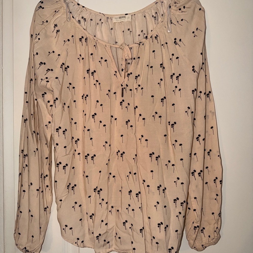 Elegant blush pink Blouse with Black Floral Pattern